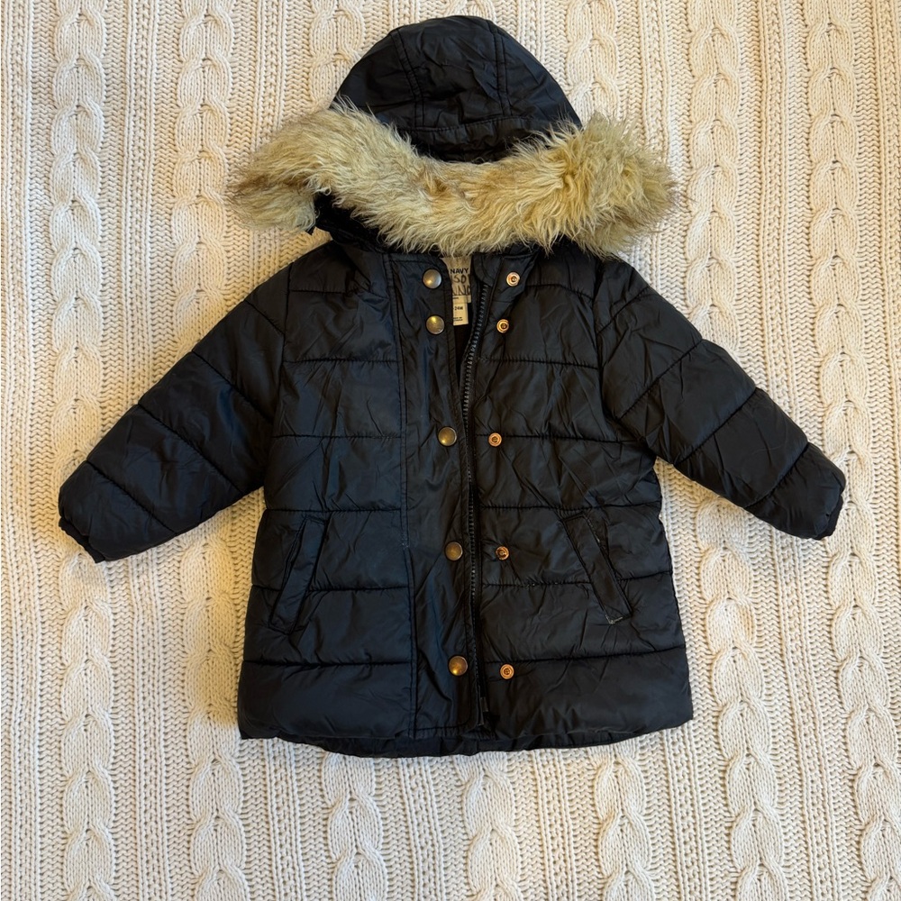 Old Navy Black Puffer Jacket with Removable Fur